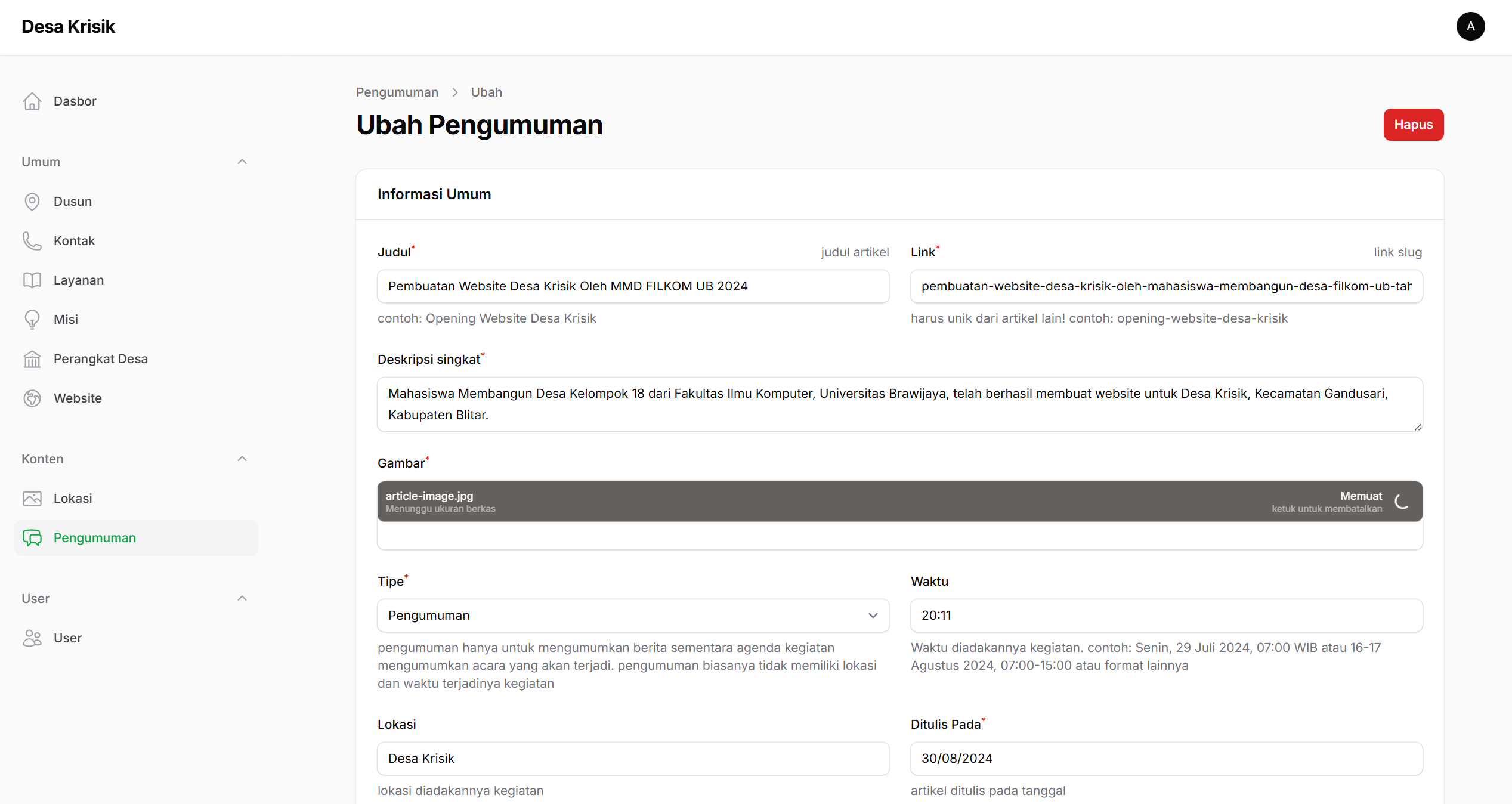 Filament PHP Admin Panel for Desa Krisik